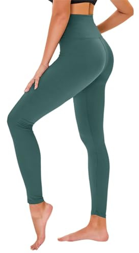 TNNZEET High Waist Leggings Damen Elastische Leggins Weiche Sporthose für Sport Gym,Dunkelgrün,L-XL