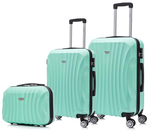 RAYKONG Juego de Maletas ABS Rígida 3 Piezas|Maleta Cabina 55cm|Maleta Mediana 68cm|Neceser 29cm|Menta