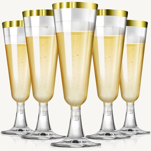 SUREHOME Gold Champagne Flutes Plastic Champagne Glasses Disposable 40 Pack 5 Oz Gold Rim Crystal Stemware Wedding Toasting Wine Mimosa Glasses Cups Bulk for Birthday Graduation Party Supplies 2026
