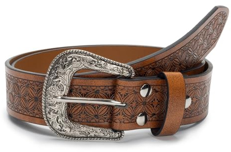 Eohak Ceinture Western pour Femmes Cowgirl, Ceintures en PU avec Boucle Vintage Gravée et Bouts de Pointe pour Jeans, Pantalons et Robes, Medium