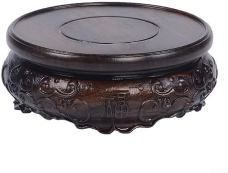 Zoegneer Wooden Purple Clay Pot And Vase Base Round Display Stand Wood Carving Hollow Pedestal Flower Pot Base Crafts For Home(1)