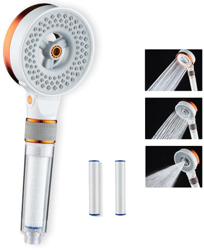 Generisch Duschkopf, Wassersparender Duschkopf mit 3 Strahlarten, Druckerhöhend, Filter, Handbrause mit Stoppfunktion, Lackiert, Wandmontiert, Glam, 10x27 cm, 225 g