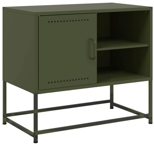 vidaXL White Steel TV Cabinet Stand - Industrial Media Unit with Ample Storage, 68 x 39 x 60.5 cm, Living Room/Bedroom Entertainment Centre