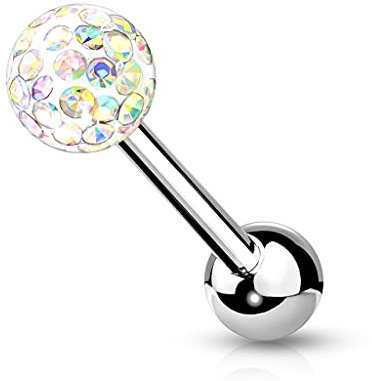 beyoutifulthings tungpiercing kristall semesterboll 6 mm silver universell piercing kirurgiskt stål barbell-s stånglängd 16 mm, Rostfritt stål