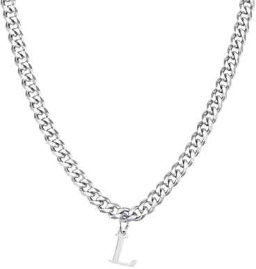 Männer Ketten Silber, Edelstahl Herren Ketten Halskette Mit Buchstaben-Anhänger L Halsketten Mit Anhänger Herren Schmuck Geschenke Kettenlänge 50 CM