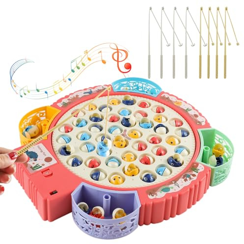 Aischens Juguete de Pesca Eléctrico, Juego Musical y Giratorio con 55 Peces y 8 Tiras de Caña, Juego de Pesca Magnético Juguetes con Sonido Juego Educativo Regalo de Cumplaños para Niñas de 3+ Años
