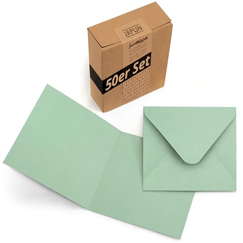 Japun - juego de 50 tarjetas plegables cuadradas en blanco que incluyen sobres, tarjetas plegables para diseñar, etiquetar o imprimir - verde