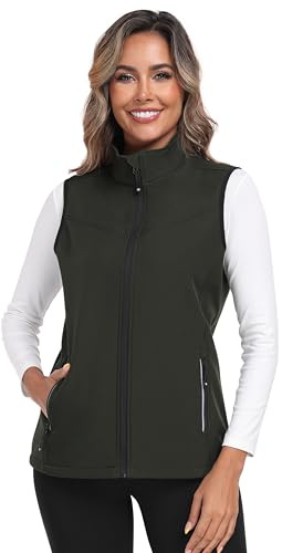 MoFiz Gilet da Donna Softshell Antivento Leggero Vest Cappotto Senza Maniche Giacca Calda Con Cerniera Verde EU M