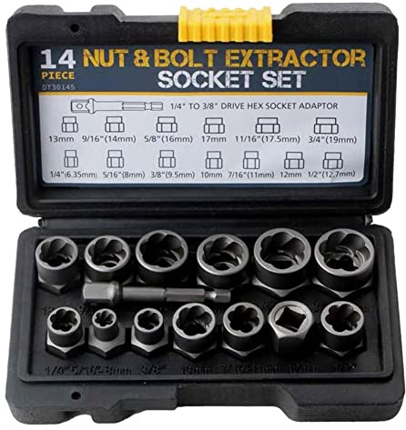 DHYAWUER 14Piece Impact Bolt & Nut Remover Set Stripped Lug Nut Remover Hex Adapter with Hex Adapter Extraction Socket Set