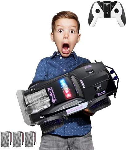 Carox Large Remote Control Police Car Toy with Lights and Sirens for Boys 1:8 Cop Car with Three Rechargeable Battery Durable RC Police Truck for Kids 4 Years and Up A Surprising