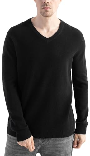Chanyarn Hombre 100% Lana Merino Jersey 2025 Otoño Invierno Cuello V Manga Larga Jerséis De Punto Sin Costuras (Black,S)