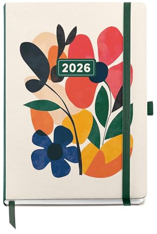 Miquelrius - Agenda 2026 día por página, Similar A5+ (155 x 213 mm), Planificación diaria, Cubierta rígida cartón, Encuadernada, Cierre goma elástica, Papel 80 g/m², Español-EN-PT, Mini garden