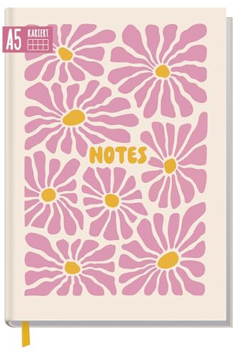 Taccuino A5 a scacchi Pink Flowers di Trendstuff by Häfft - 124 pagine, 62 fogli - ideale come diario, journal, libro delle idee, quaderno - sostenibile e rispettoso del clima
