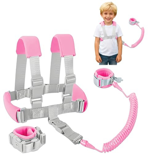 Tbintul Imbracatura di Sicurezza Bambini,2 in 1 Bracciale Sicurezza Bambino,Anti-perso Guinzaglio di Sicurezza Adatto per Ragazzi e Ragazze(Rosa 2,5m)