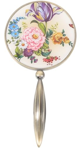 Angoily Liten rund handspegel med handtag bärbar kosmetisk spegel för makeup metallspegel i vintage stil för kvinnor och flickor