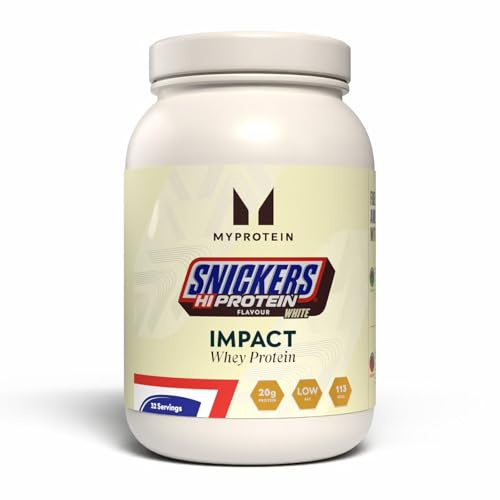 Myprotein Snickers® Impact Whey Protein Powder – White Chocolate & Peanut Flavour | 1 kg (32 Servings) | 20g Protein per Serving, Low Sugar, Under 120kcal