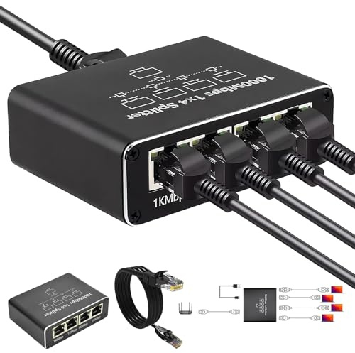 Divisor LAN 1 a 4 con cable de red de 1 m, conmutador Ethernet de 4 puertos, divisor LAN 1000 Mbps, Ethernet Switch Rj45 para ordenadores, router, Set-Top Box, Adsl, Digital Tv, Et adecuado para uso