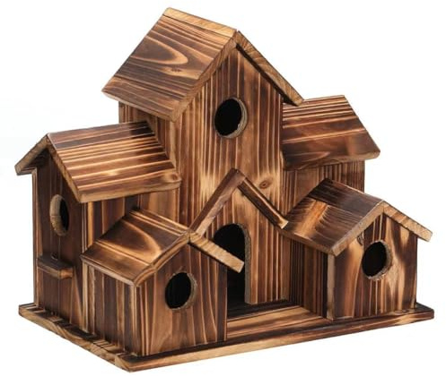 Wooden Bird Houses Rustic Villa Style Birdhouse with 6 Entries Birds Nesting Box House Garden Decoration for Yard