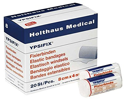 20x Holthaus Medical YPSIFIX® Fixierbinde Mullbinde Binde Verband, elastisch, glatt, 10cmx4m, lose im Karton