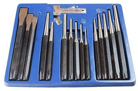 US PRO 16 Pc Comprehensive Punch and Chisel Set with Tray B2071