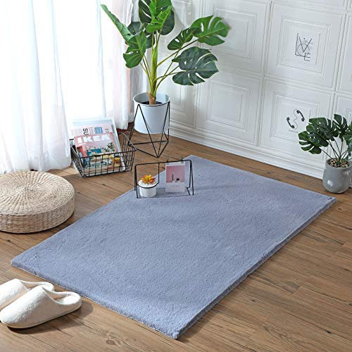 HEQUN Alfombra De Piel De Conejo Artificial,Antideslizante Lujosa Suave Lana Artificial Alfombra para salón Dormitorio baño sofá Silla cojín (Gris, 60x90cm)