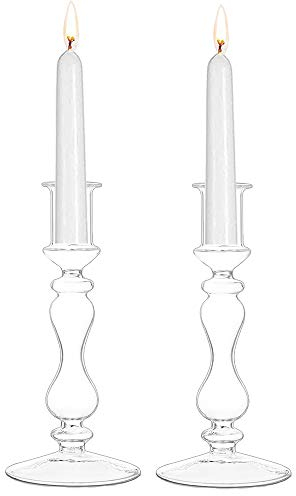 Clear Glass Taper Candle Holders 2 Pcs Candlestick Holders Christmas Halloween Centerpieces Fits for Ø 2.2cm Taper Candles for Home Decorations Wedding Valentines Party Table Centrepiece