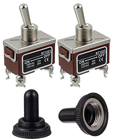 BOJACK RT1221 Interrupteur à bascule 125V 20A 250V 15A DPST ON - Off Interrupteur à bascule à 4 broches avec capuchon étanche en métal (paquet de 2 pièces)