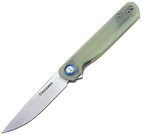 Harnds Wind couteau pliant de poche flipper Sandvik 14C28N lame G10 manche (Cyan transparent)