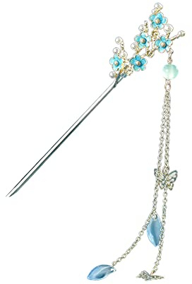 LICHENGTAI Épingles à Cheveux Chinoises Traditionnelles en Forme de Fleur Chinoise, Style rétro Épingle à Cheveux en Strass Élégantes avec Pompon Accessoires de Coiffure pour Fille Femme