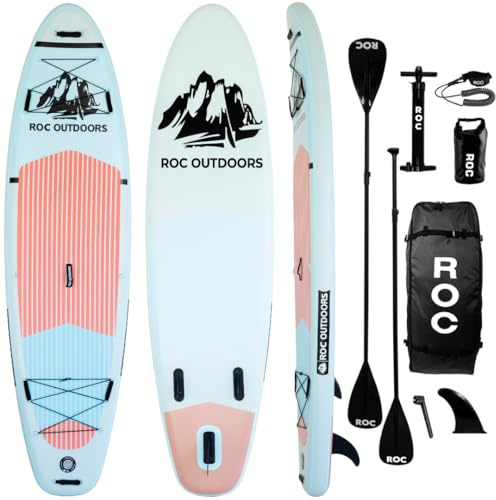Roc Inflatable Stand Up Paddle Board with Premium SUP Paddle Board Accessories, Wide Stable Design, Non-Slip Comfort Deck for Youth & Adults (Cloud)