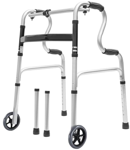 Morimoe Rollator mit Rädern, zusammenklappbar, tragbar, höhenverstellbar, Aluminiumlegierung