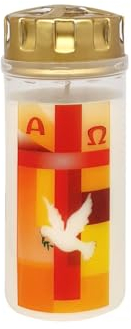 AETERNA Grablicht Osterkerze Kreuz Orange/Rot mit Friedenstaube