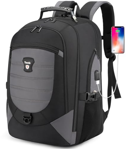 Tzowla Travel Laptop Backpack for Men&Women,17.3 Computer Water Resistant Anti Theft TSA Friendly Backpacks with Lock and USB Charging Port,College Business Work Hiking Bookbag Daypack,Dark Grey