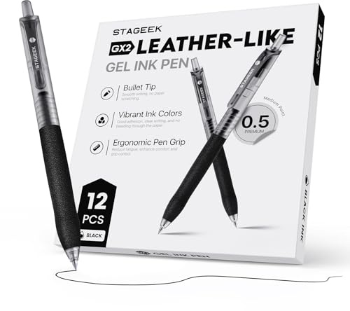 STAGEEK Kugelschreiber 12 STÜCK 0,5 mm stift schwarze gelschreiber, Druckkugelschreiber mit Gelstifte, Gel Ink Pens für Tagebuchschreiben, Schreiben, Schule, Büro,Business (schwarze)