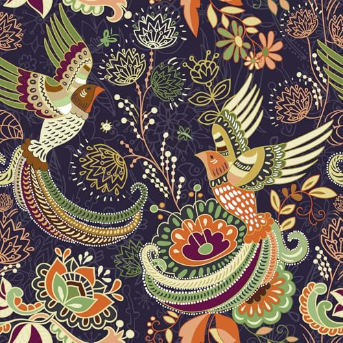 VaryPaper Papier Peint Oiseaux et Fleuri Style Bohème 44.5cmx200cm Film Autocollant Meuble Rouleau Adhésif Décoratif Vintage Papier Peint Salon Chambre Salle de Bain Imperméable Armoire Porte Placard