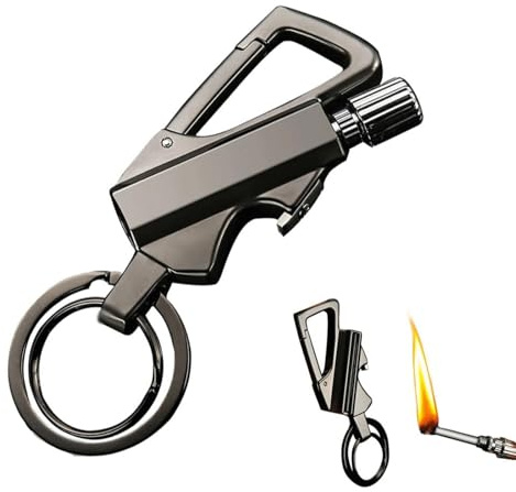 Accendino portachiavi - Accendino a cherosene con fiammifero - con apribottiglie, antivento e impermeabile, ricaricabile, adatto for campeggio/escursionismo all'aperto (cherosene non incluso)(Black)