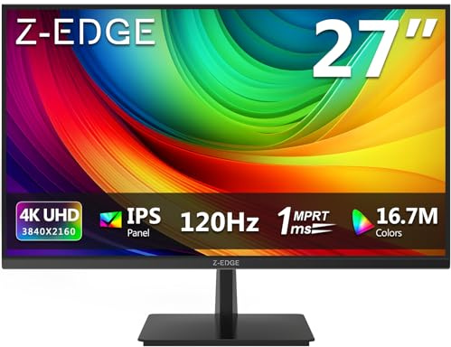 Z-Edge 27 Zoll 4K Monitor 120Hz UHD Gaming Monitor 3840x2160 IPS Panel, 1ms MPRT, 250cd/m², FreeSync, HDR10, DP 1.4, HDMI 2.1, VESA Kompatibel, Schwarz