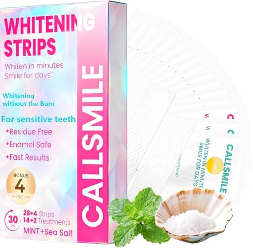 CALLSMILE Whitening Strips for Teeth Sensitive: 32 Strips Gentle Teeth Whitening Strips Enamel Safe Non-Slip Dry Strip Technology Residue Free Daily Oral Care, Mint