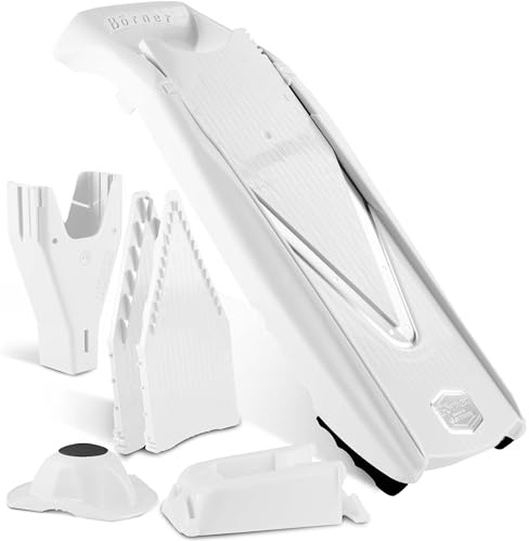 Mandoline Food Slicer Börner V5 (Profi Set) by Reston Lloyd • V-Slicer with 4 Inserts, Docking Station & Food Holder • Made in Germany • Fruit & Vegetable Chopper • Multiple Settings • Color: White
