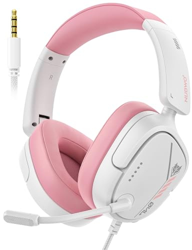NUBWO HG04L Gaming Headset för PS5/PS4, Xbox Series X|S/Xbox One, Switch – 250 g lätt, klar enkelriktad mikrofon, mjuka minnesöronmuffar, 3,5 mm uttag för spel och arbete – rosa