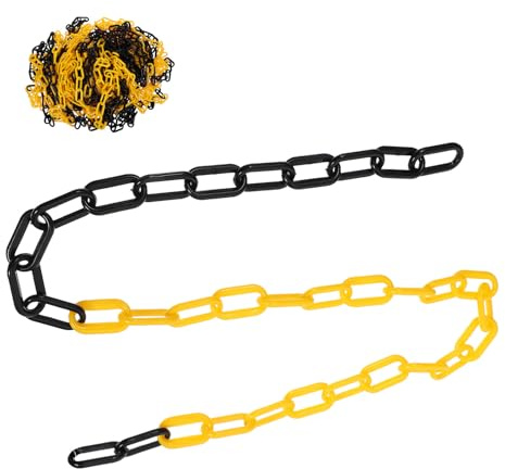 Cabilock Cadena de Barrera de Seguridad de Plástico Ligera 6 Mm 25 Metros Amarilla y Negra para Control de Multitudes, Estacionamientos, Obras y Señalización Industrial
