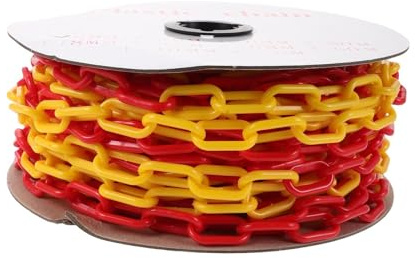 FONDOTIN Cadena de Tráfico de Plástico 6 Mm, 25 Metros, Color Amarillo y Rojo, Barrera de Seguridad Resistente para Control de Multitudes, Estacionamientos y Delimitación en Exteriores