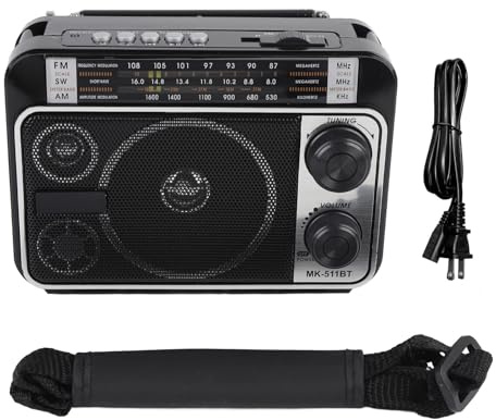 BONKZEBU Bärbar Retroradio AM FM SW, Bluetooth-högtalare, Dubbel Strömförsörjning (EU)