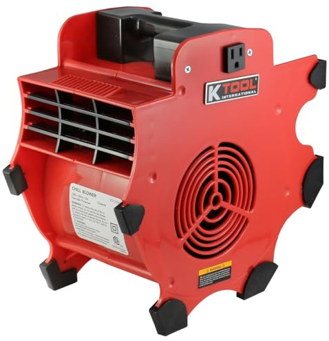 K Tool International 77702 Utility Floor Blower Fan, 300 CFM, 3 Speed Motor, Overload Protection, Impact Resistant ABS, 180 Watt, 110-120V, 60Hz, 12 Amp, 4 Angle Positions, Indoor/Outdoor, Red