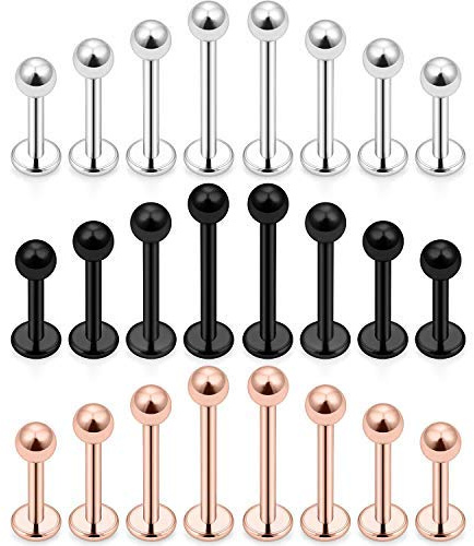 LAURITAMI 24pcs 16G Piercing Labret Labio Studs Acero Quirúrgico Tragus Helix Cartílago Medusa Pendientes Joyas 6-12mm