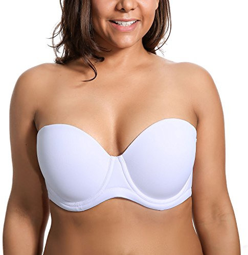 Delimira Women's Strapless Bra Push Up for Bigger Bust Multiway Underwire Smooth Bandeau Bra White 38G