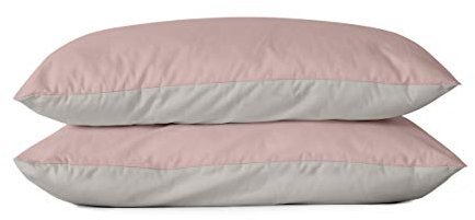 BLUE MOON Mako Ropa de cama reversible de raso, funda de almohada de raso, funda de almohada de 70 x 90 cm, fabricada en la UE, 2 unidades, color plata/rosa, 70 x 90 cm