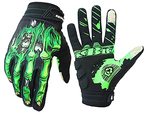 BRZSACR Skeleton Cycling Gloves Motorcycles Gloves Off-Road Vehicle MTB, Bicycle Gloves Shock Absorption Non-Slip Touch Screen Design,for Various Outdoor Sports (M, Green)