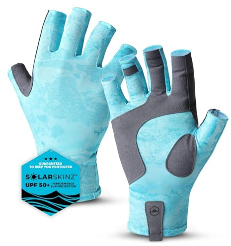 Tough Outdoors UPF 50+ Fishing Gloves - Sun Protection Kayaking Gloves for Men & Women - Lightweight Fingerless SPF Gloves for Watersports - Navy Blue