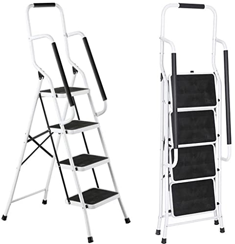 Trittleiter mit 4 Stufen mit rutschfestem Lauffläche und Handlauf, rutschfest, Tritthocker, Klappleiter mit 4 Stufen aus Stahl, Klappleiter aus Stahl, Klappleiter aus Stahl, max. 150 kg